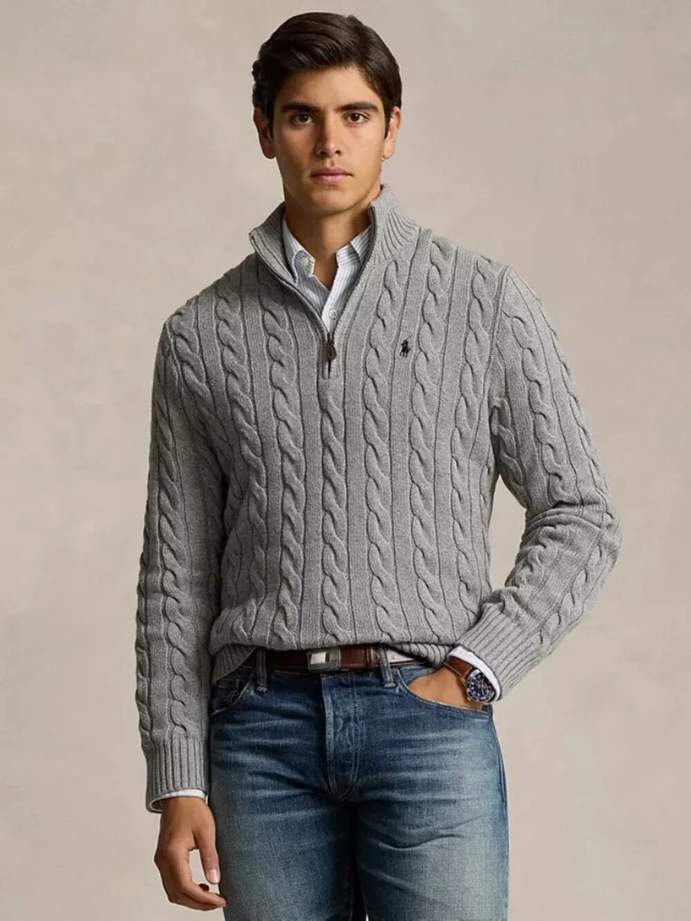 NWT Polo Ralph Lauren Cable-Knit Cotton Quarter-Zip Sweater